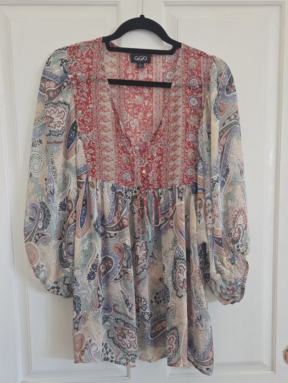 GiGiO Printed Boho Tunic Top - Multicolor (Red Accent) L